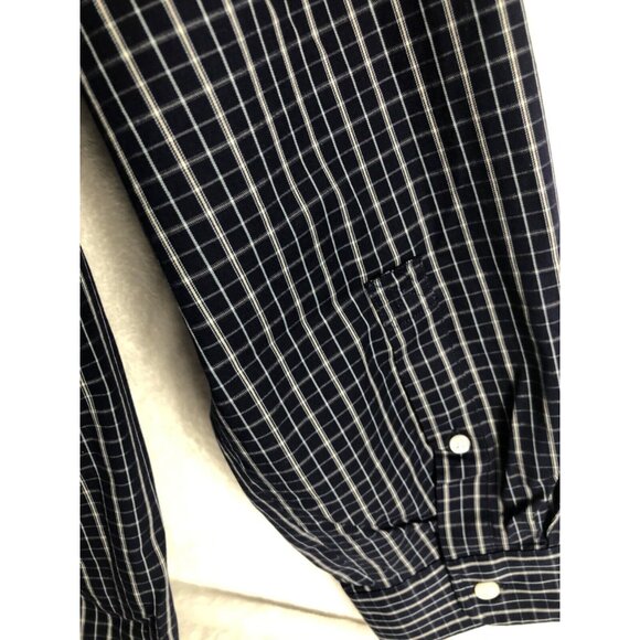 Duluth Trading Mens Long Sleeve Button-Up Plaid Shirt Navy Check Pattern Size XL - Picture 9 of 10